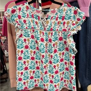 Ann Taylor Floral Blouse with Pink and Green Accents
